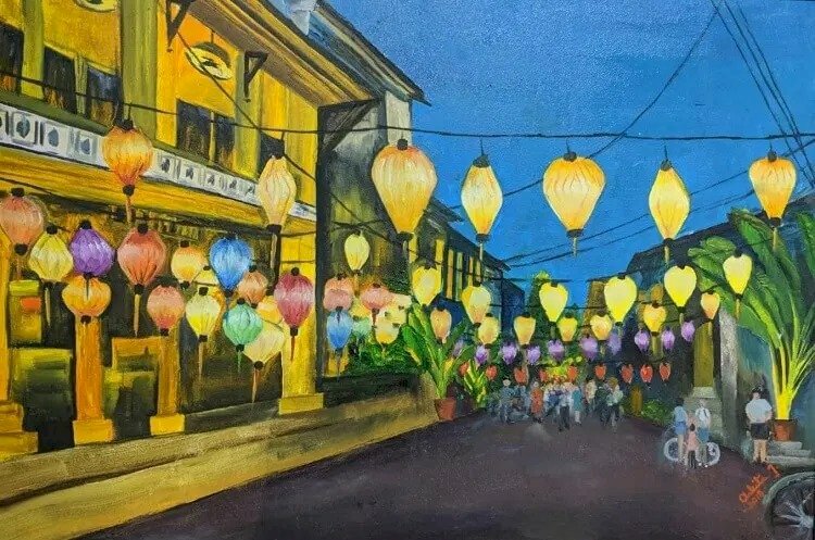 Tranh phong cảnh phố cổ Hội An về đêm