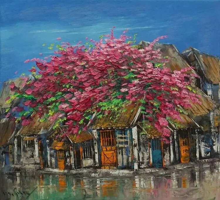 Tranh phong cảnh phố cổ Hội An về đêm