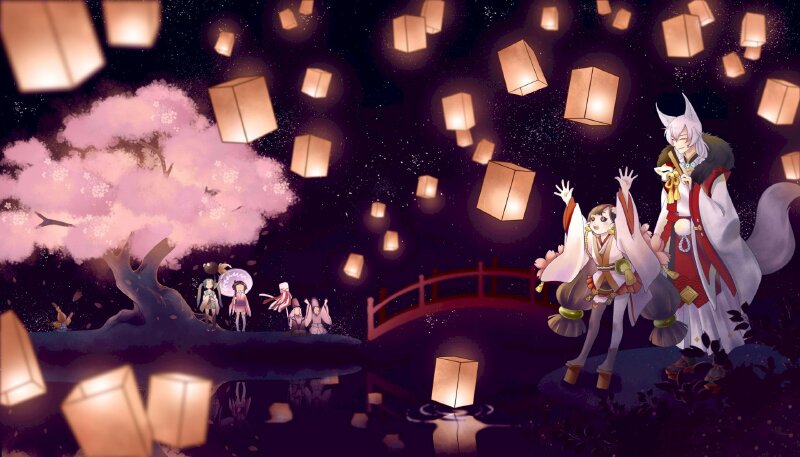 Tranh phong cảnh trung thu anime dễ thương đáng yêu