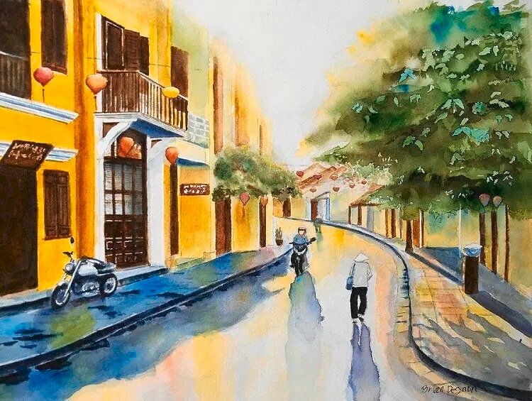 Tranh phong cảnh con đường phố cổ Hội An