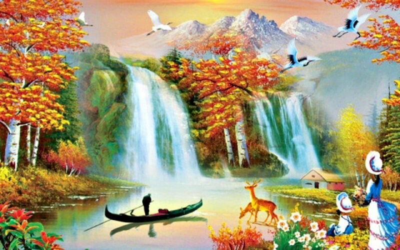 Tranh cảnh quan thác nước 3 chiều tuyệt đẹp trần