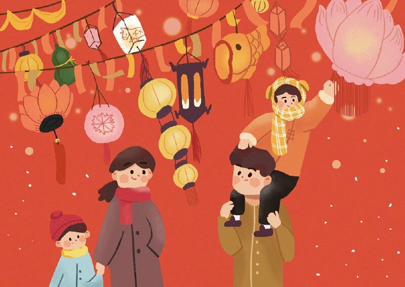 Tranh phong cảnh trung thu gia đình sum vầy 