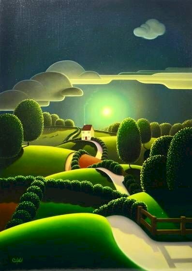 Tranh vẽ phong cảnh hiện đại đẹp tươi xanh