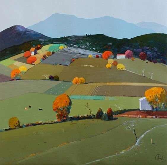 Tranh phong cảnh hiện đại đẹp về làng quê 