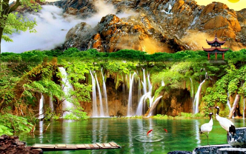 Tranh cảnh quan thác nước 3 chiều hùng vĩ