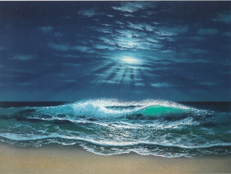 Tranh phong cảnh biển đẹp vào ban đêm 