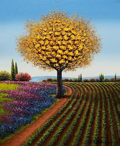 Tranh sơn dầu phong cảnh hiện đại cánh đồng 