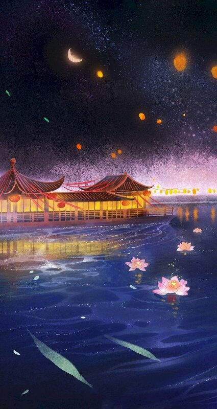 Tranh phong cảnh trung thu đơn giản mà đẹp 