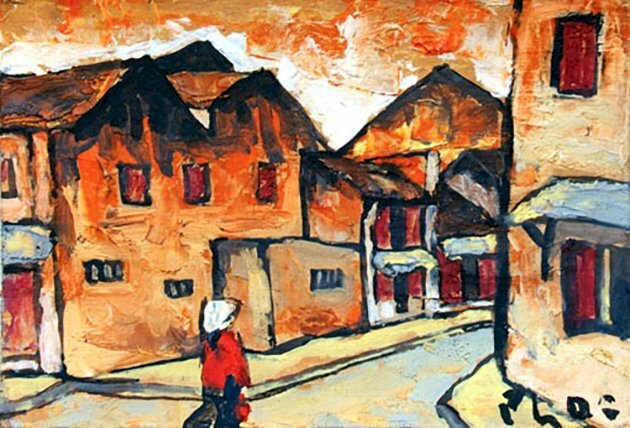 Phố Chợ Gạo- Tranh Bùi Xuân Phái