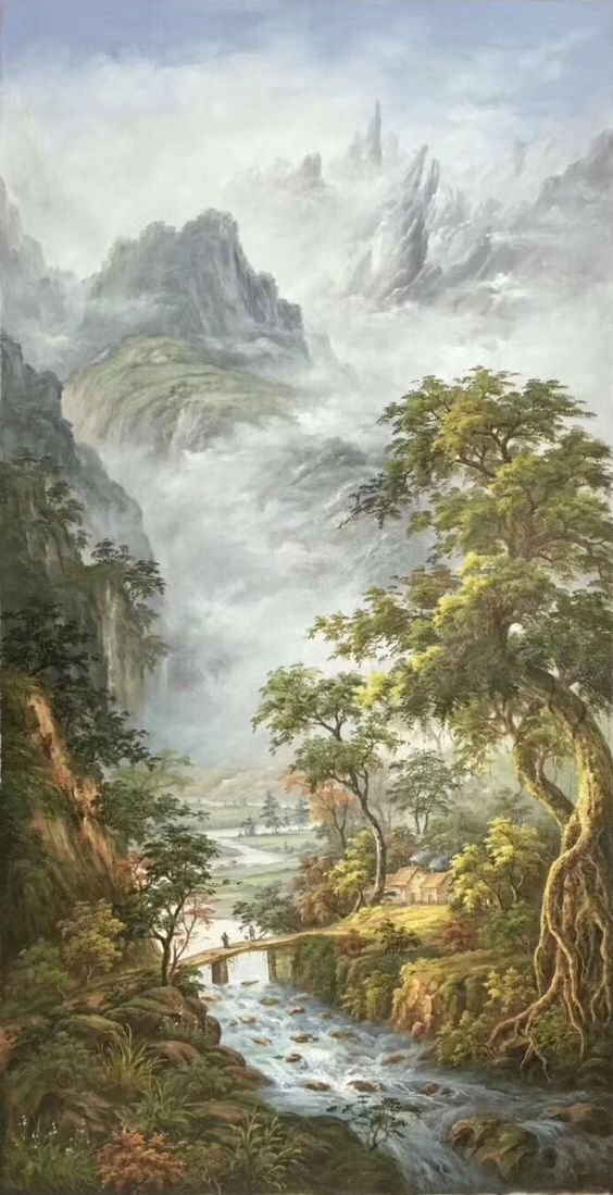 Tranh phong cảnh sơn thủy Trung Quốc buồn đẹp