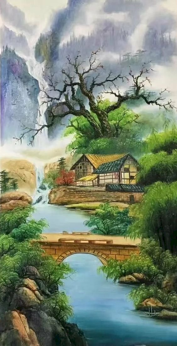 Tranh vẽ phong cảnh sơn thủy Trung Quốc chất lượng cao