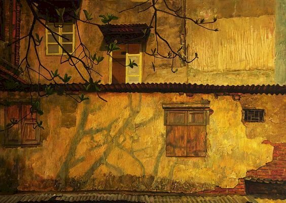 Tranh phong cảnh phố cổ đơn giản mà đẹp