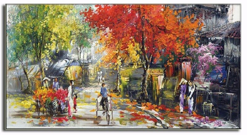 Tranh vẽ phong cảnh phố cổ Hà Nội tuyệt đẹp