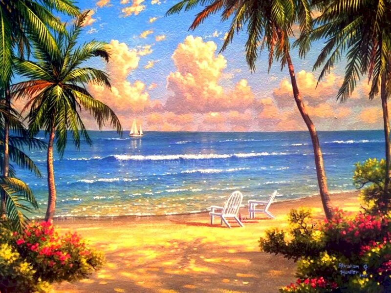 Tranh phong cảnh bãi biển đẹp dùng để trang trí