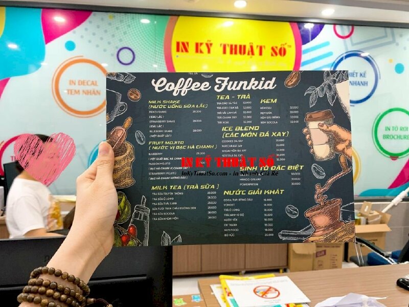 Menu tấm bồi quán Coffee Funkid khổ A3 - In Kỹ Thuật Số Since 2006 - Ảnh: 3