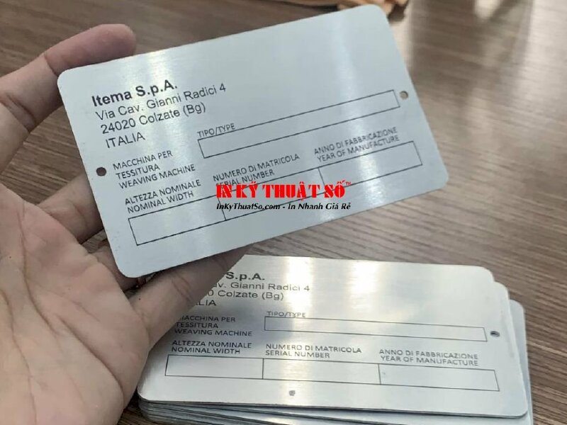 In thẻ nhôm dày tem nhãn kim loại - bo tròn 4 góc - In Kỹ Thuật Số Since 2006 - Ảnh: 1