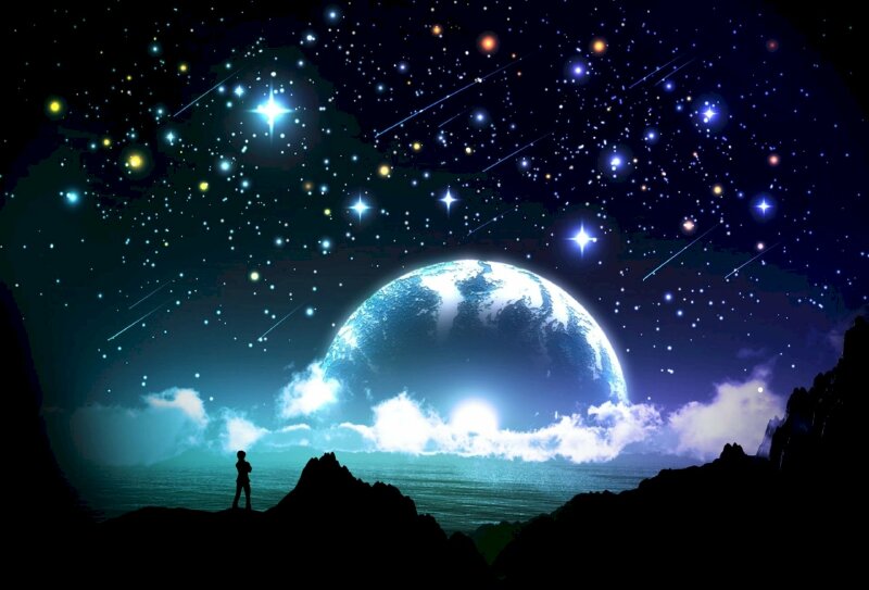 hình ảnh  phong cảnh cây Bầu trời ngôi sao Hồ không khí Huyền bí Sự  phản chiếu không gian bóng tối Thiên hà mặt trăng rạng Đông Ánh  trăng bức vẽ