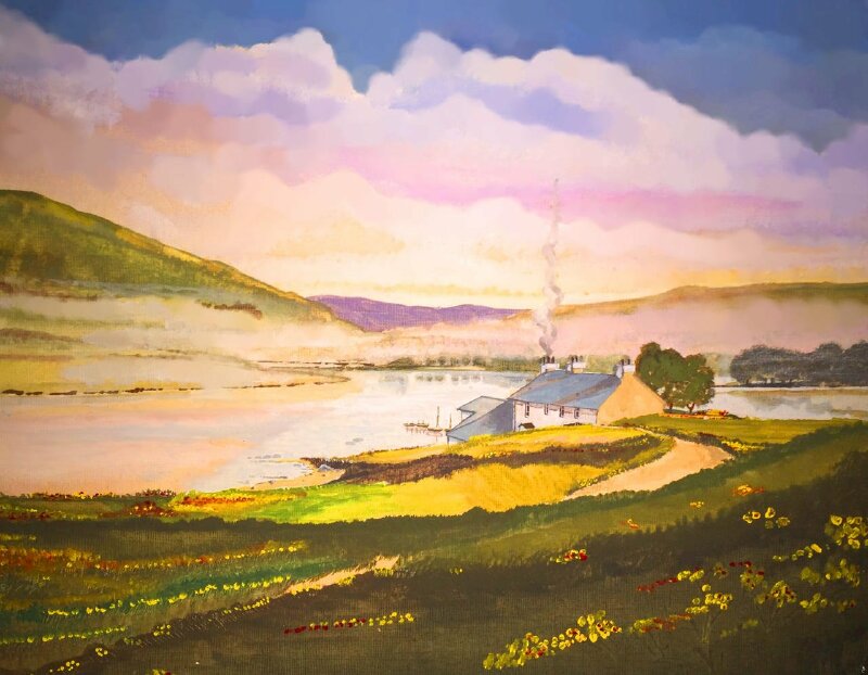 Tranh phong cảnh bình minh nơi làng quê thật bình yên