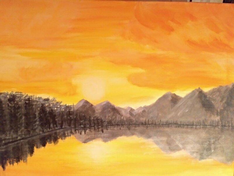 Tranh phong cảnh bình minh trên núi đơn giản đẹp