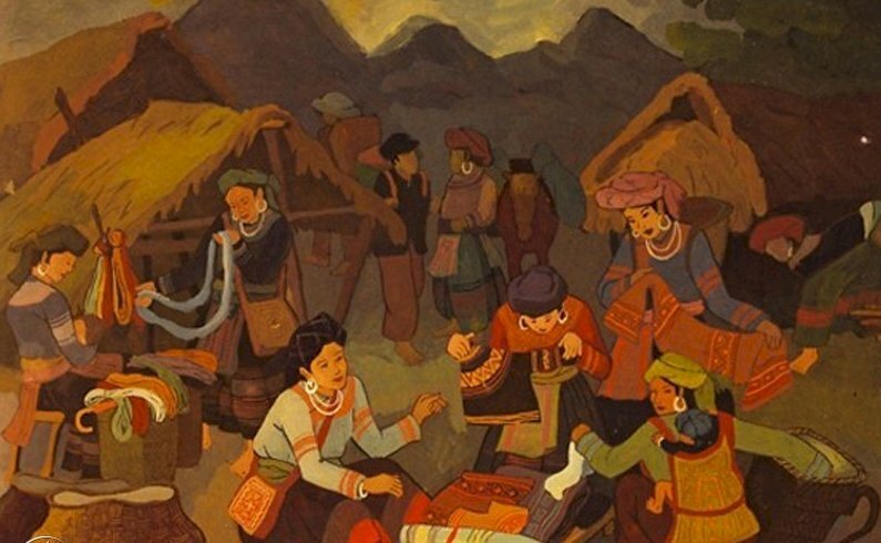 Tranh phong cảnh chợ quê Tây Bắc