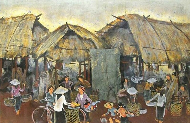 Tranh phong cảnh chợ làng quê