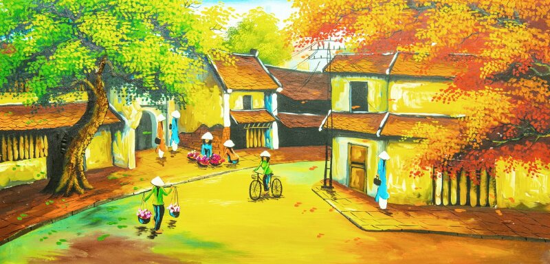 Tranh phong cảnh chợ làng