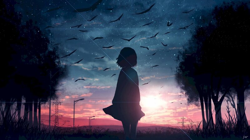 Hình nền : phong cảnh, đêm, Anime, Bầu trời, Sao, Ánh trăng, không khí, đám  mây, Bình minh, bóng tối, Ảnh chụp màn hình, Hiện tượng địa chất 1920x1080  - Hanako -