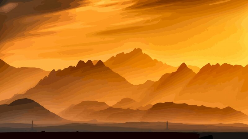 Tranh phong cảnh đồi núi phủ nắng vàng 