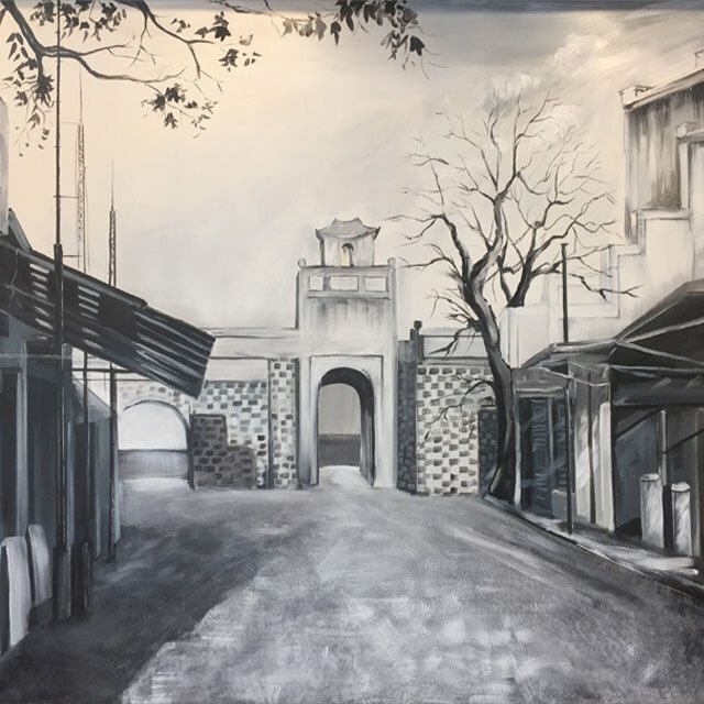 Tranh vẽ đen trắng phong cảnh Hà Nội xưa
