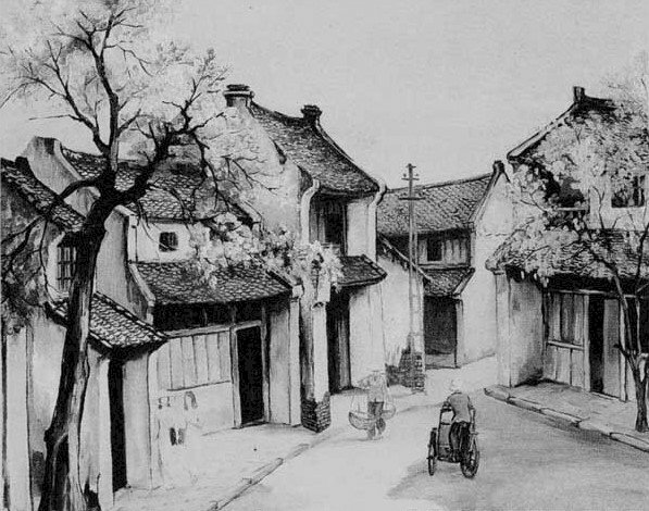 Tranh phố Hà Nội đen trắng