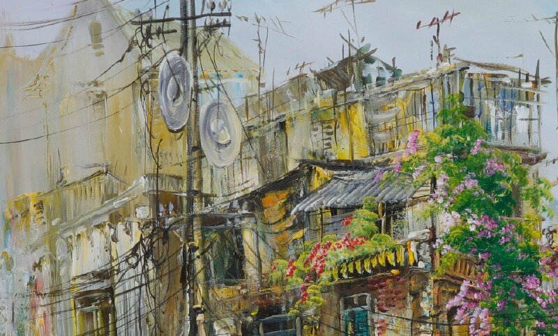 Tranh vẽ phong cảnh Hà Nội đơn giản, đẹp