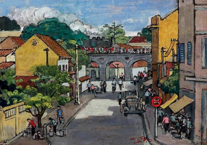 Tranh vẽ phong cảnh nhộn nhịp ở Hà Nội
