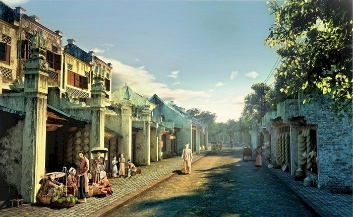 Tranh phong cảnh một con phố Hà Nội xưa