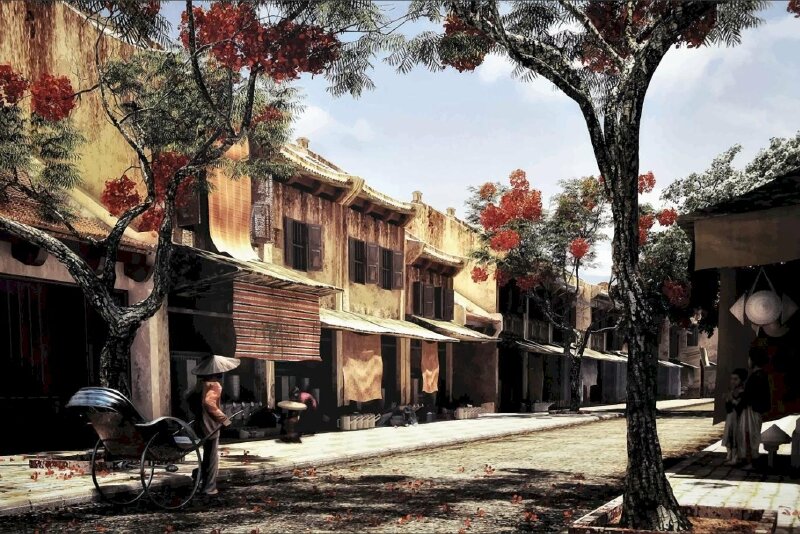 Tranh phong cảnh Hà Nội xưa có thể dùng làm tranh treo tường, tranh dán tường đẹp