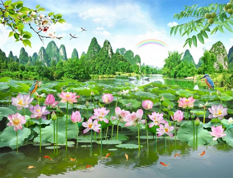 Tranh phong cảnh hoa sen 3D đẹp nhẹ nhàng