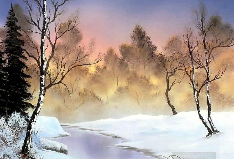 Tranh vẽ phong cảnh mùa đông đẹp giản dị tiện in ấn làm tranh treo tường