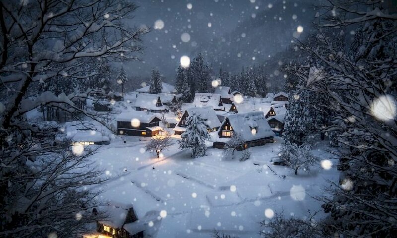 Tranh phong cảnh mùa đông tuyết trắng đẹp như cổ tích