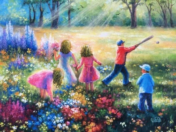 Tranh phong cảnh ngày hè vui tươi sắc màu niềm vui trẻ thơ