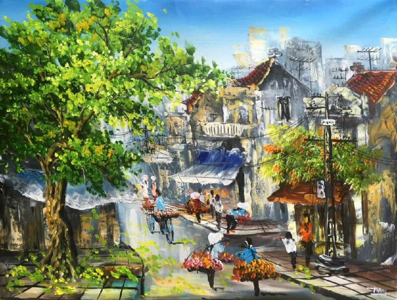 Tranh phong cảnh phố cổ Hà Nội làm tranh treo tường đẹp