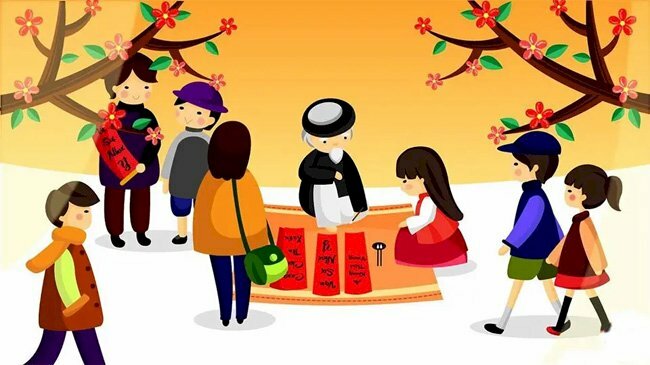 Tranh phong cảnh xin chữ ông đồ ngày tết