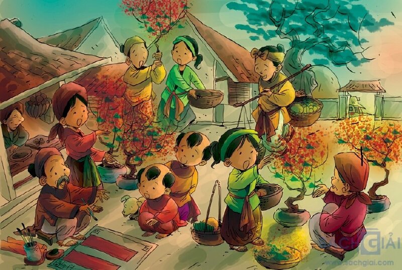 Tranh phong cảnh phố phường ngày tết quê hương