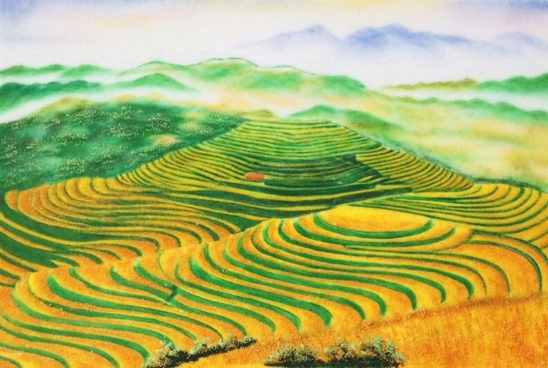 Tranh phong cảnh ruộng bậc thang đơn giản đẹp
