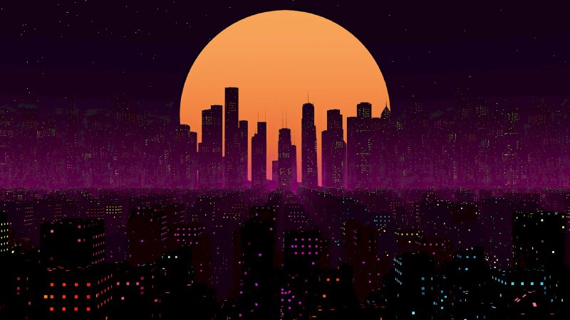 Tranh phong cảnh thành phố dưới ánh trăng tuyệt đẹp