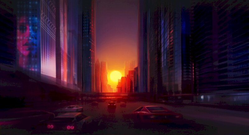 Tranh phong cảnh thành phố đang đón ánh bình minh cực ý nghĩa