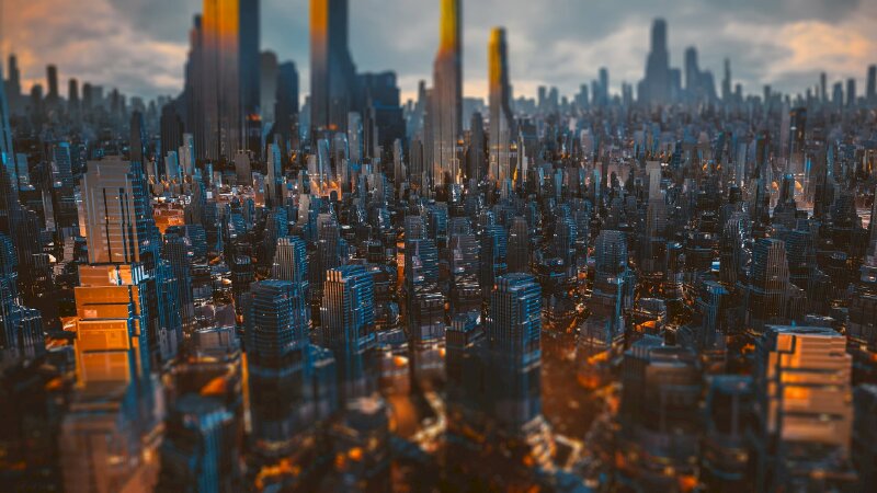 Tranh phong cảnh thành thị hiện đại giàu có và sầm uất