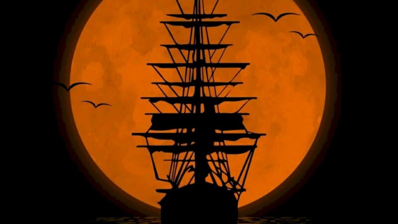 Tranh phong cảnh chiếc thuyền xuôi gió ra khơi dưới ánh trăng 