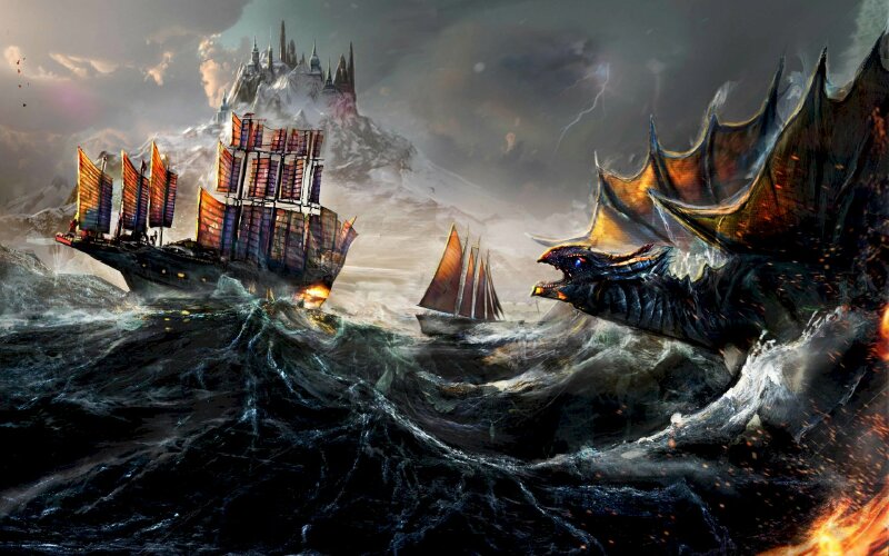 Tranh phong cảnh những chiếc thuyền mạnh mẽ vượt sóng biển dự dội