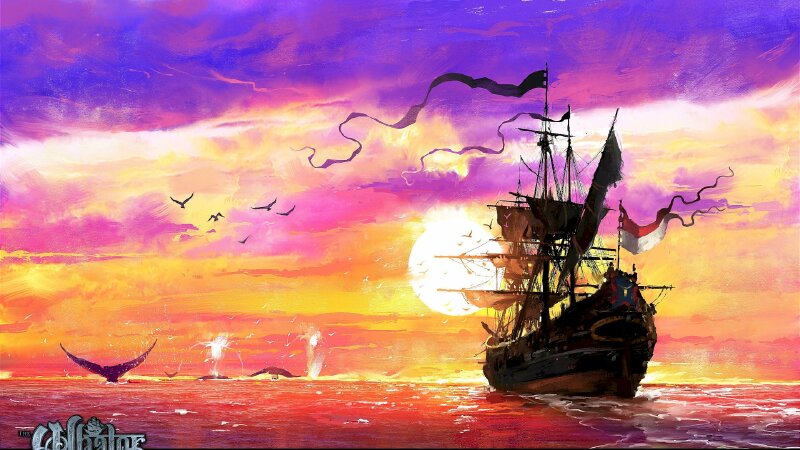 Tranh phong cảnh thuyền buồm êm đềm dưới buổi chiều hoàng hôn tuyệt đẹp