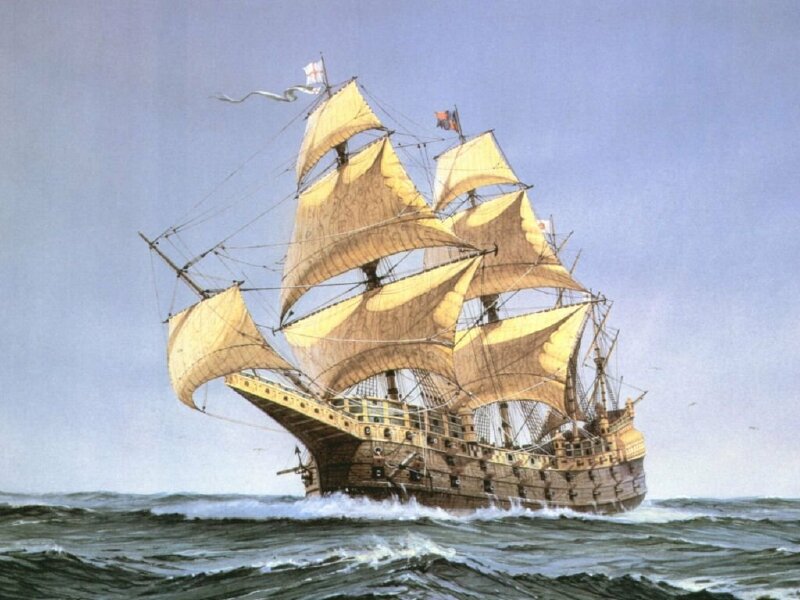 Tranh phong cảnh thuyền buồm mạnh mẽ vượt sóng