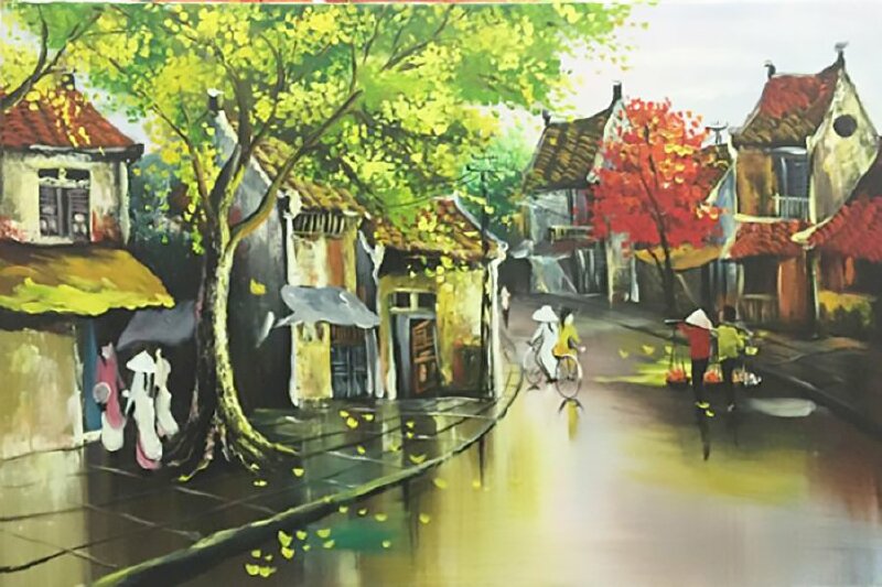 Tranh treo tường sơn dầu phong cảnh phố cổ Hà Nội